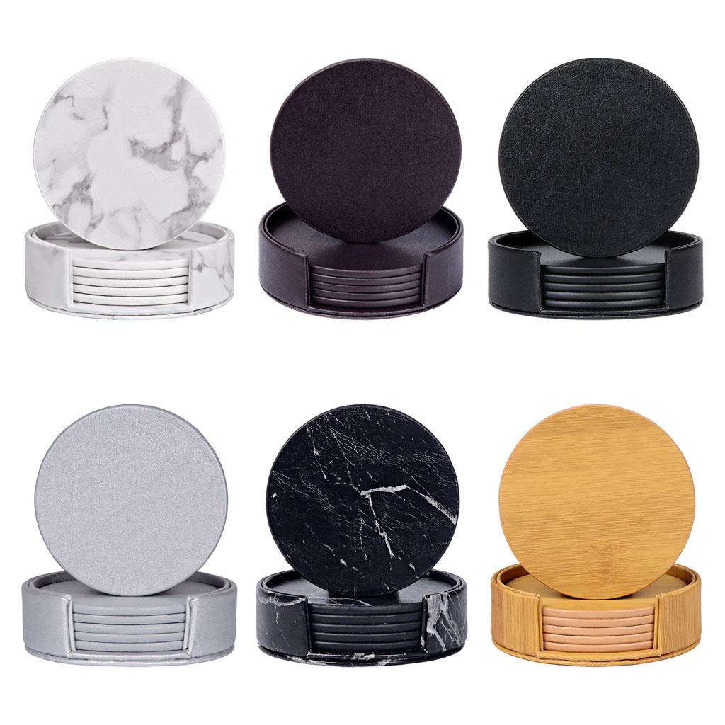 Marble Coaster Set - Круглые мраморные подставки с держателем, устойчивые