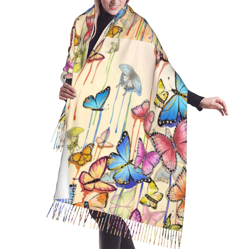 Cashmere Scarf - Ретро-шарф из кашемира с принтом бабочки