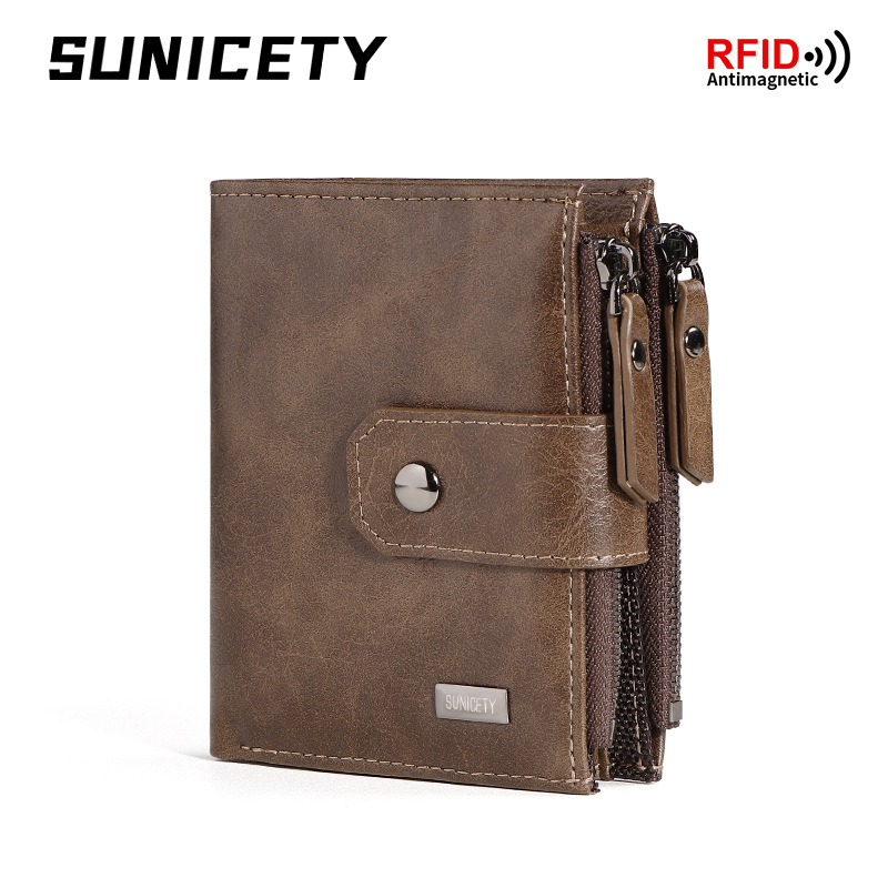 Leather Wallet Men - Противоугонный кожаный деловой тонкий короткий кошелек