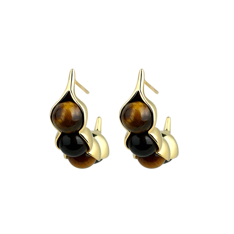 Gold Plated Jewelry - Серьги-гвоздики с тигровым глазом, драгоценный камень,