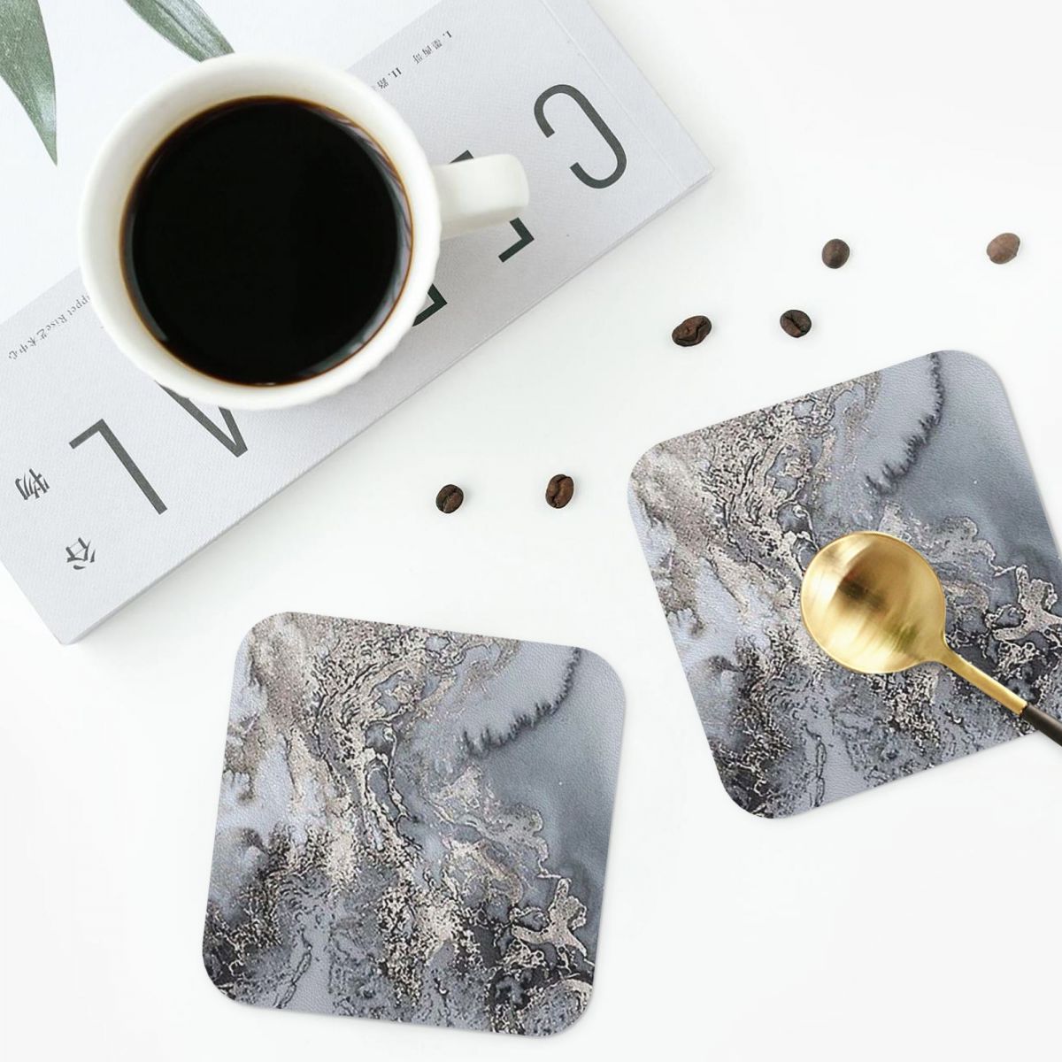 Marble Coaster Set - Серые и серебристые мраморные подставки под