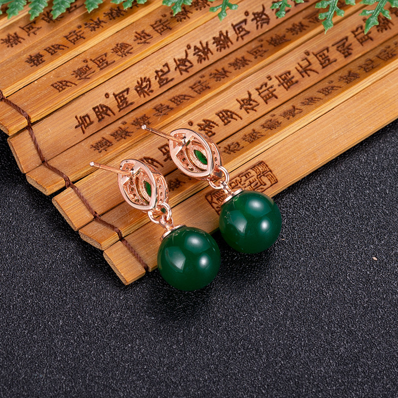 Gold Plated Jewelry - Серьги из бисера из натурального нефрита,